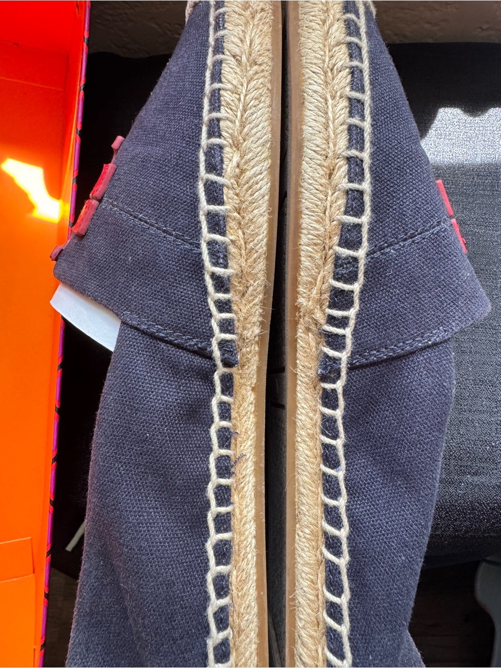 Tory Burch Navy Denim Espadrilles with Red Logo Accents - Picture 5 of 7